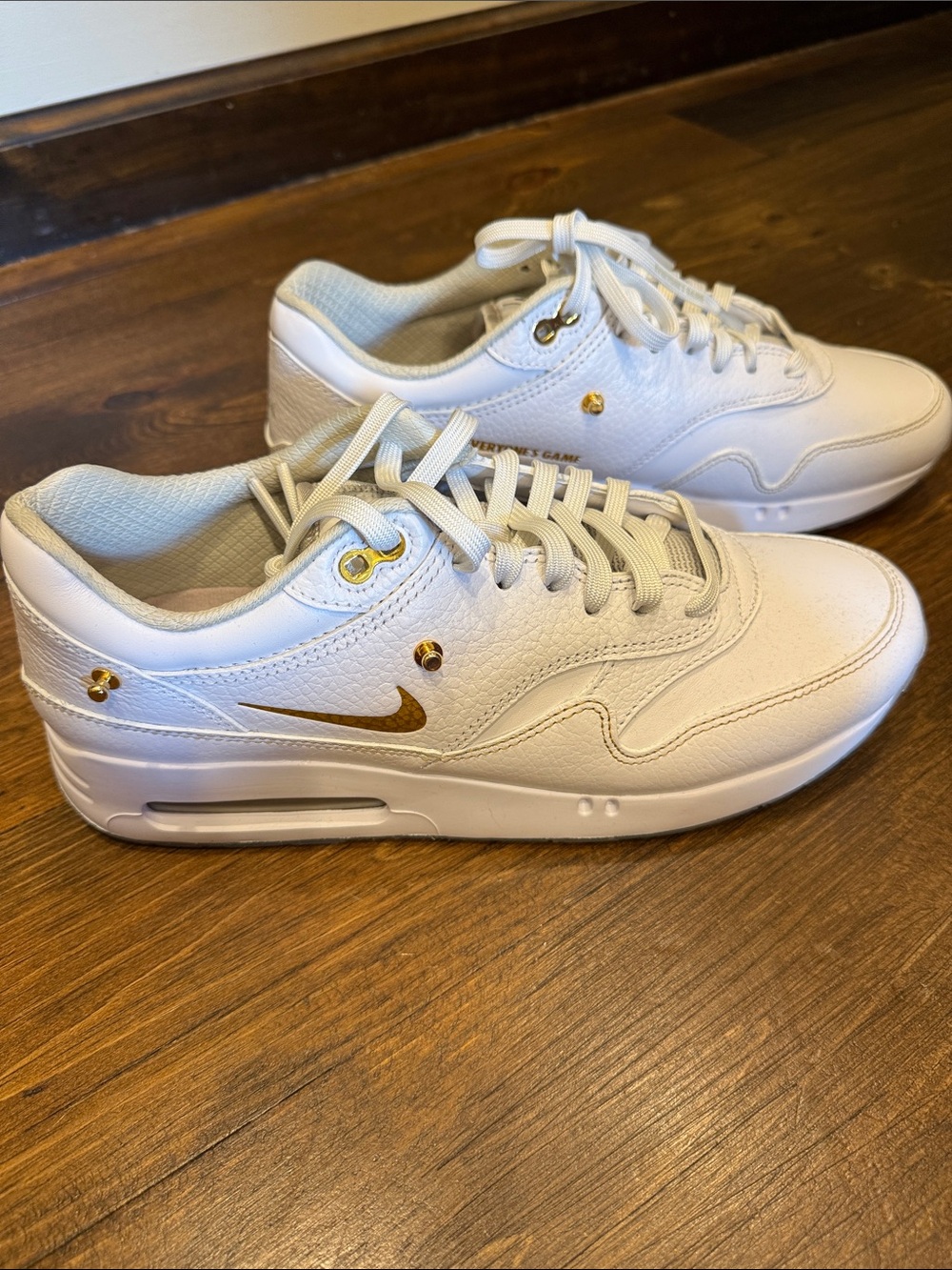Nike Eastside Golf White Leather Sneakers with Gold Swoosh Accents